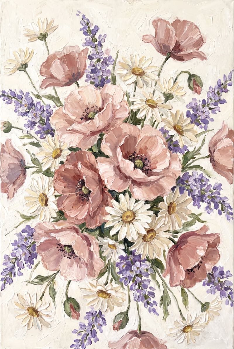 Poppies And Lavender Arrangement — AI wall art print | Artisto Studios