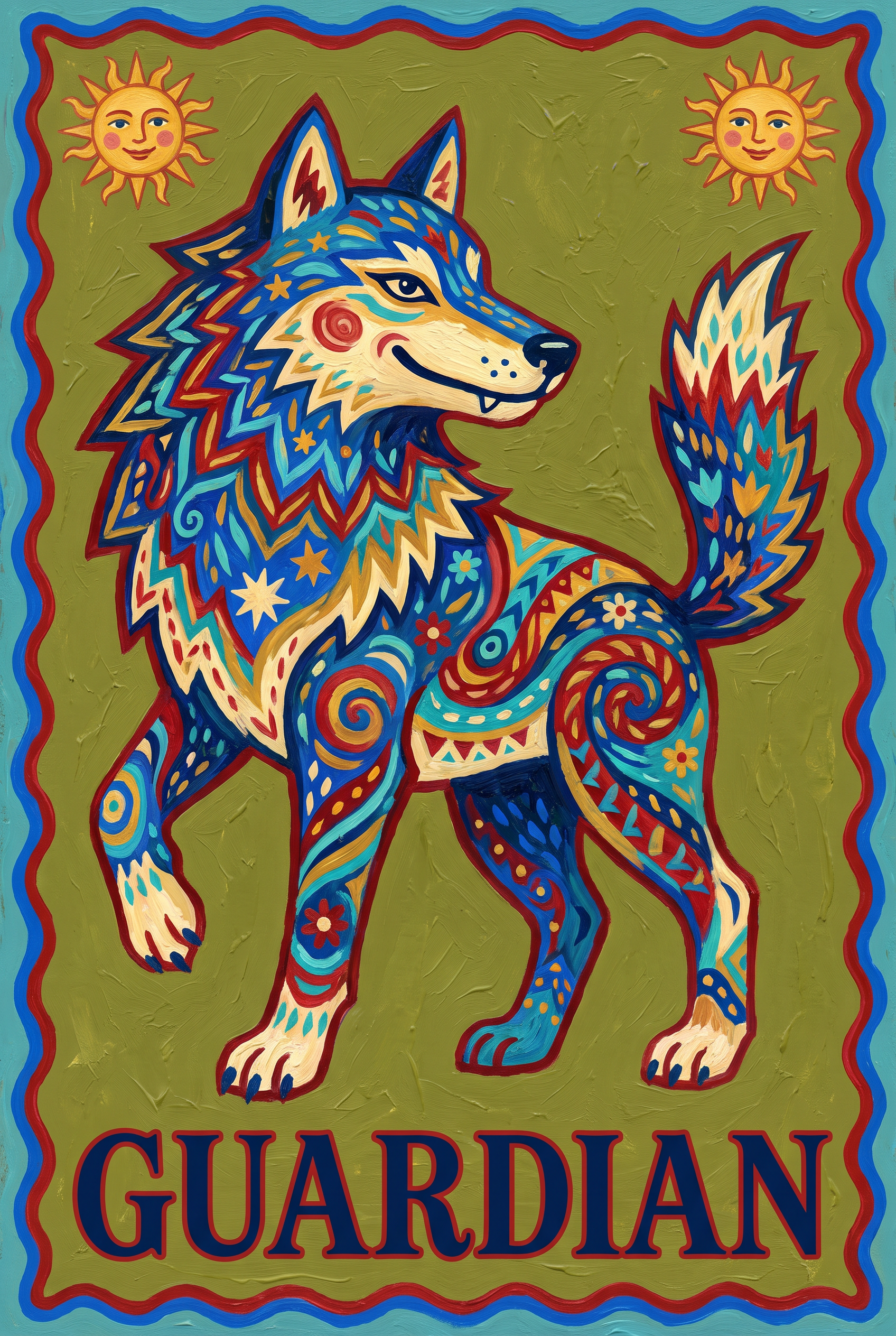 Patterned Wolf And Suns
