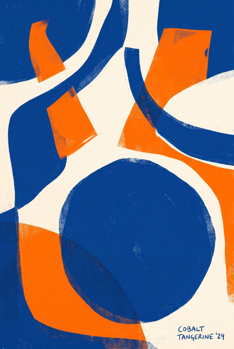 Cobalt Tangerine Interplay — AI wall art print | Artisto Studios