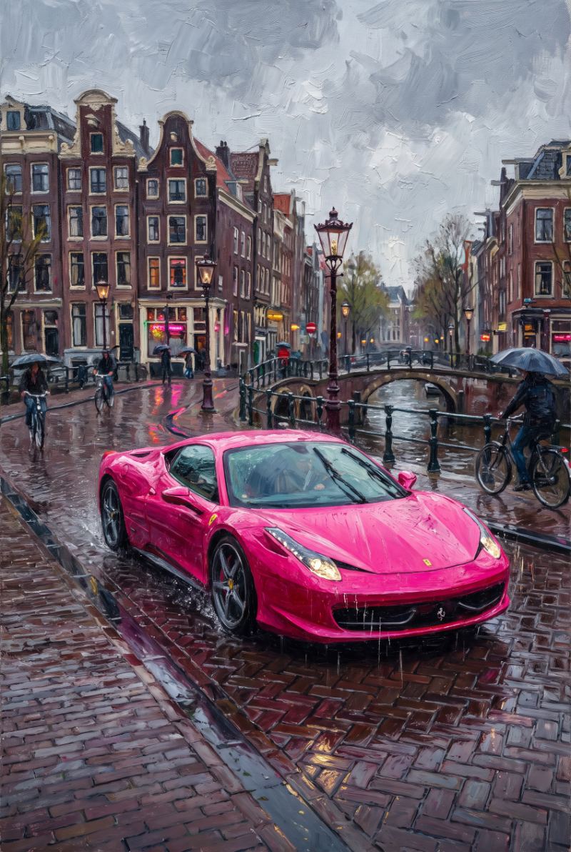 Fuchsia Through Wet Streets — AI wall art print | Artisto Studios