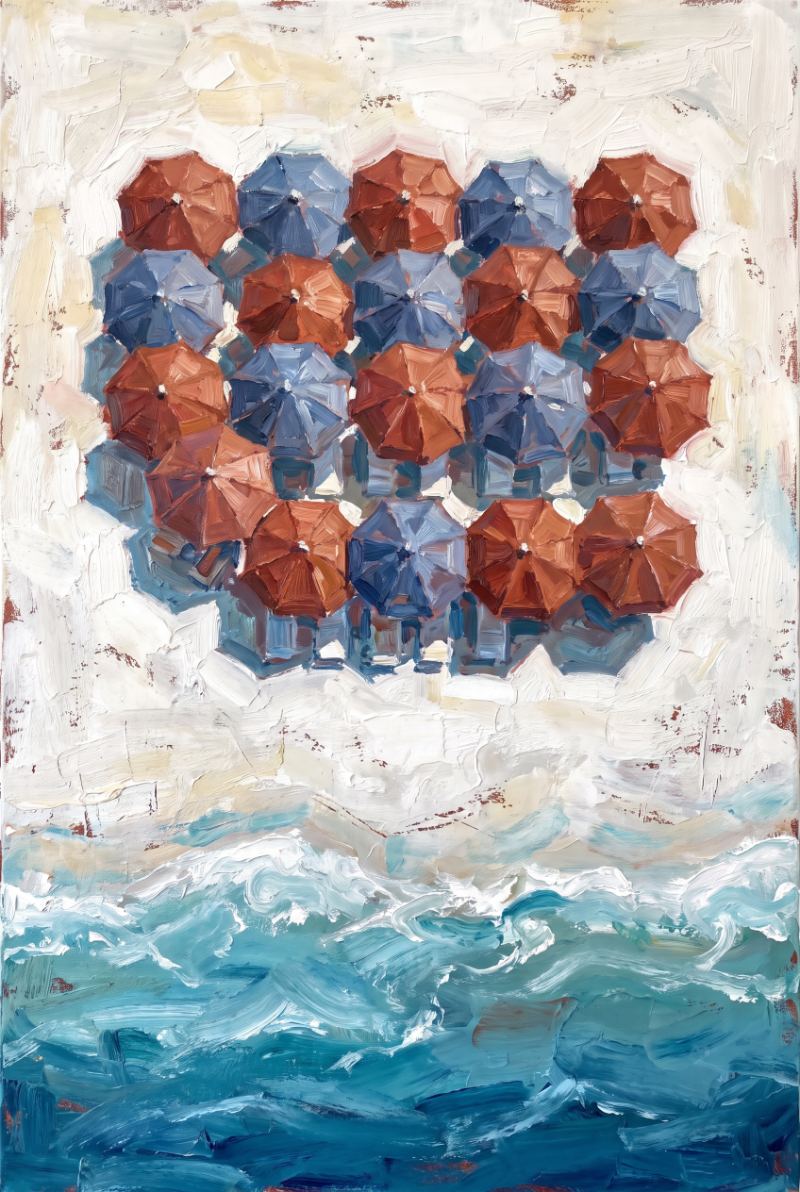 Umbrellas And Tide — AI wall art print | Artisto Studios