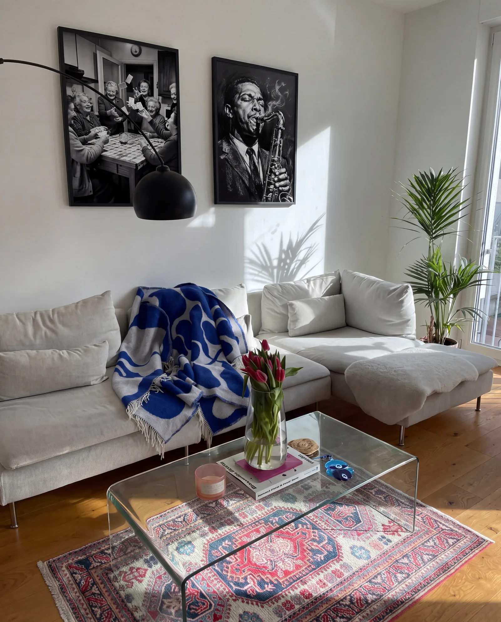 Styled room with Saxophonist's Ascent and Cards In The Air
